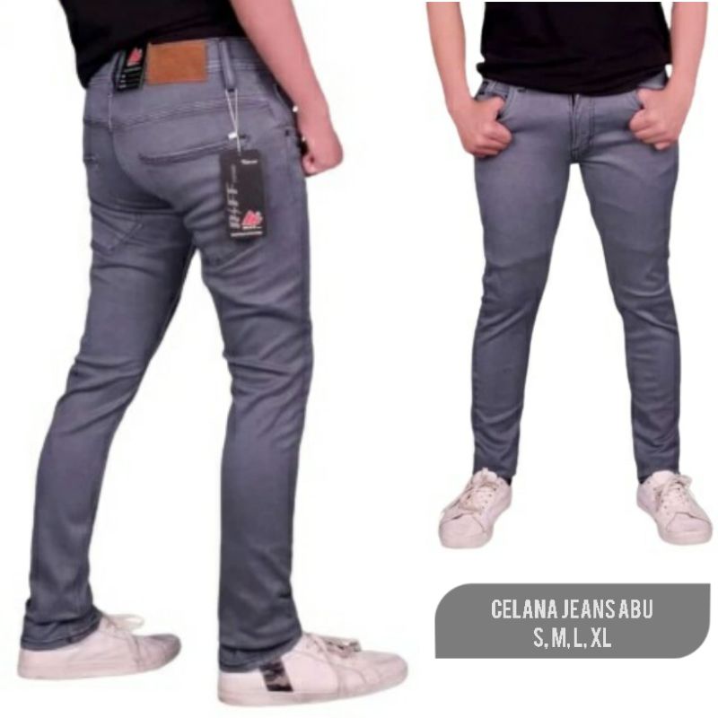 Celana Soft Jeans Panjang Warna Abu Pria/Cowok  | Celana Jeans Slimfit/Skinny Abu Terbaru!