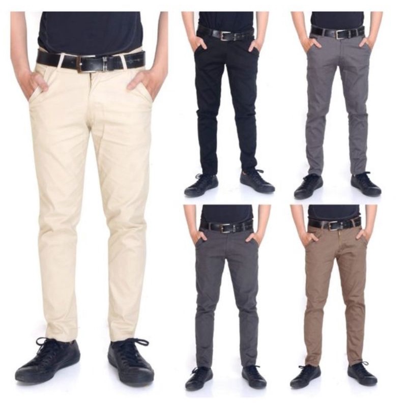 Celana panjang Chino pria kasual/ Chino polos slim fit