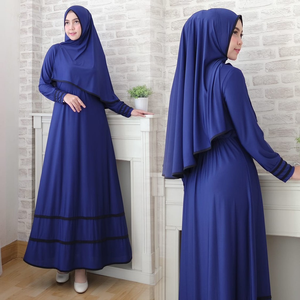 Syfarose gamis syari 1 set 20 warna ( dapat jilbab ) baju muslim / busana Size L & XL-Biru Benhur