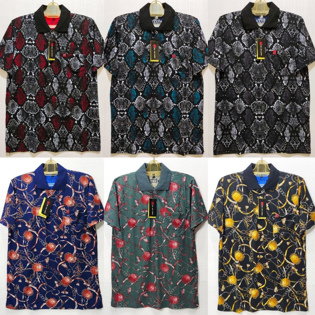 Kaos Kerah Korea Pria Dewasa full print Lengan Pendek Laifu allsize XL
