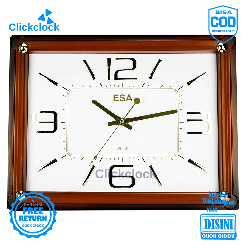 Jam Dinding Quartz Minimalis Coklat Esa WS 5684 Kecil Hiasan Rumah Murah
