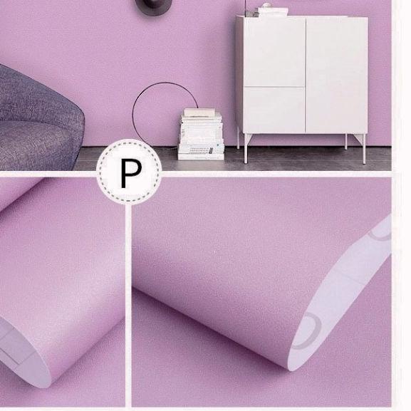 ➶ wallpaper sticker dinding polos ungu lilac tekstur serat mewah ➵
