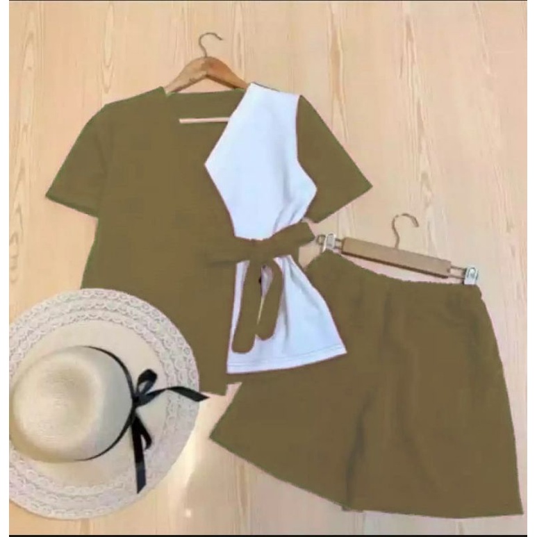 STELAN MARSHANDA STELAN MARS (PENDEK) PAKAIAN WANITA ONE SET 66-CREAM PENDEK