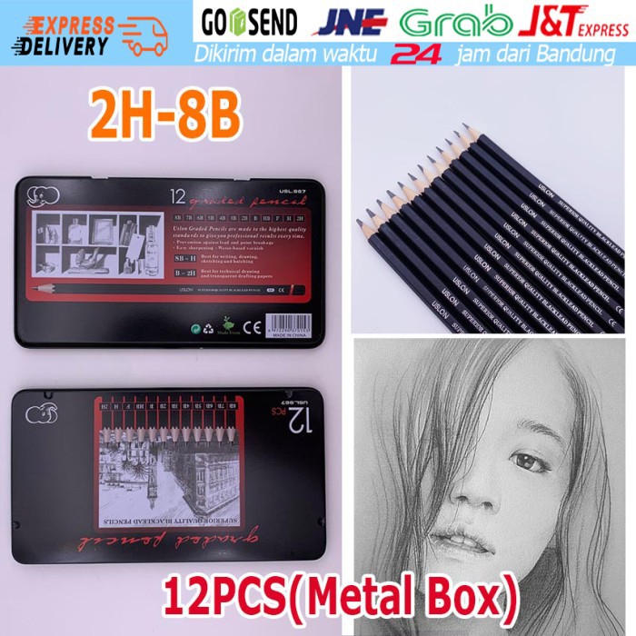 

isi 12 pcs Pensil gambar sketsa set lengkap 2H H F B HB 2B 3B 4B 5B 6B 7B 8B Charcoal Pencils Set
