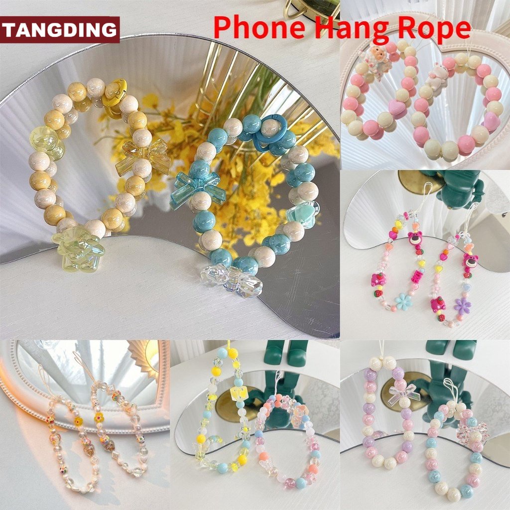 【COD Tangding】Xj Tali Lanyard Handphone Anti Hilang Motif Bunga / Bulat / Kotak / Manik-Manik Untuk Musim Panas