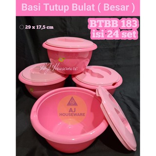 Jual Btbb Mangkok Tutup Basi Tutup Bulat Besar Pink Golden Lemon