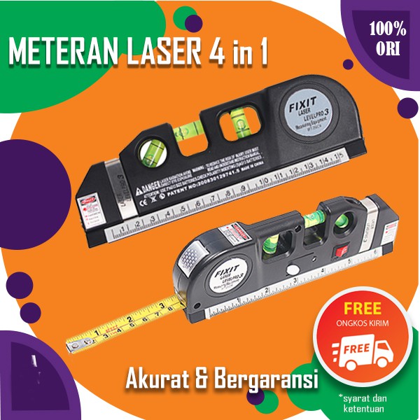 Meteran Laser dgn Waterpas Level Laser 4 in 1 Original Taffware