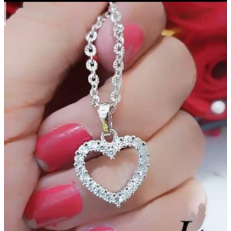 kalung nuri silver set liontin love bol rodium