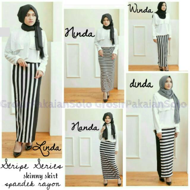ONLINESOLO - STRIPE SKIRT series SKINNY ROK SPAN PANJANG HITAM PUTIH BLACK WHITE (OS)