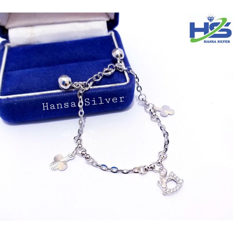 Gelang Kaki Perak Anak Dan Bayi Asli Silver 925 Lapis Emas Putih Rantai Nori Gantungan