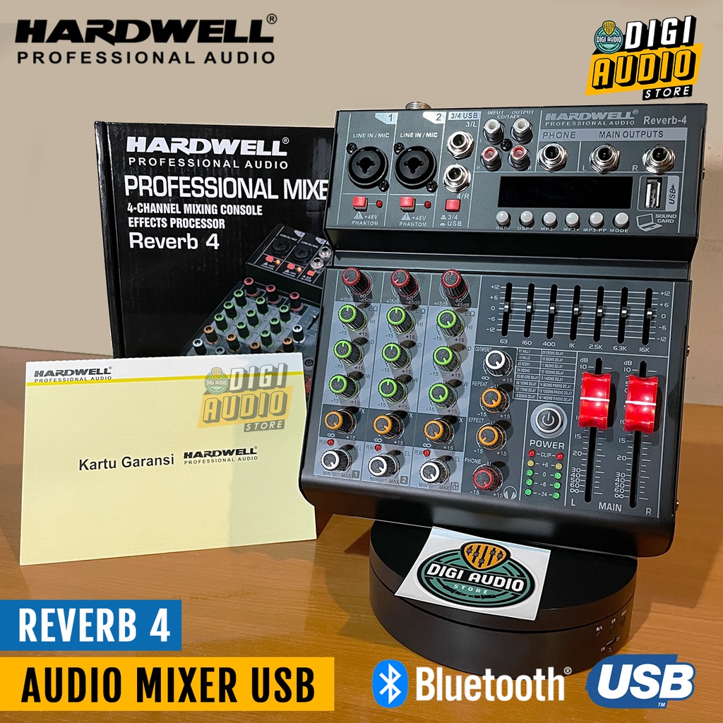 HARDWELL REVERB 4 Mini Audio Mixer dengan USB Soundcard Recording Interface Bluetooth & Efek Reverb