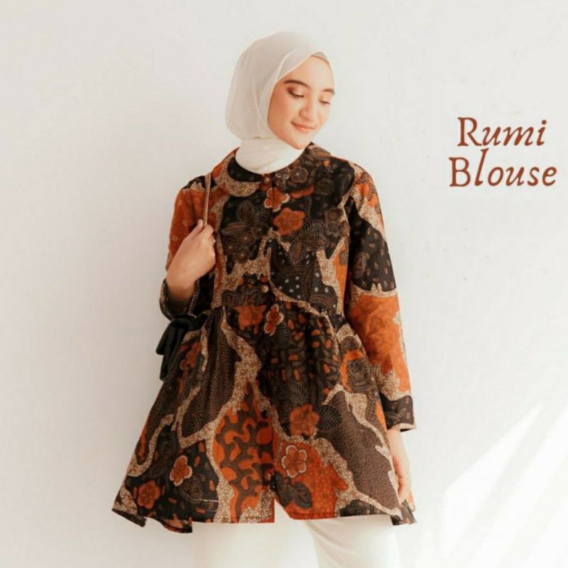 tey-17 Batik wanita ASJ SA HRB026 Kenongo Kemeja Tosca Pendek-Rumi Pulau
