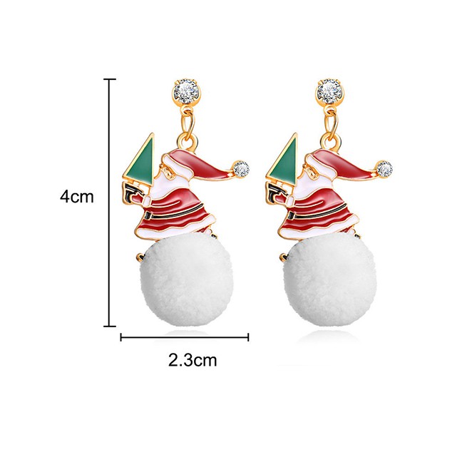 LRC Anting Tusuk Fashion Gold Snowball Drop Oil Alloy Christmas Snowman Earrings D16226