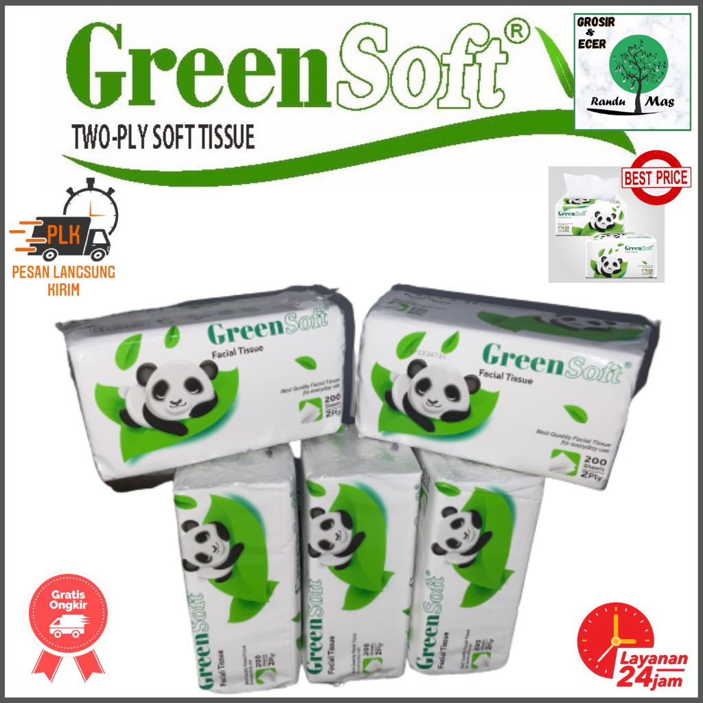 Green Soft Facial Tissue 200's 2 Ply Tisue Wajah Facial Tisue Green - Tisu Grosir Ecer Murah