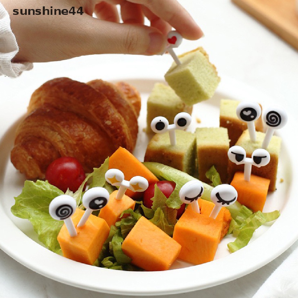 Sunshine 10Pcs / Set Tusuk Gigi Bentuk Mata Lucu Untuk Kotak Makan Siang / Bento