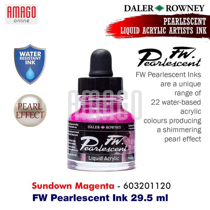 DALER-ROWNEY - FW Pearlescent Ink 29.5 ml - Liquid Acrylic Artists Ink - Sundown Magenta - 603201120