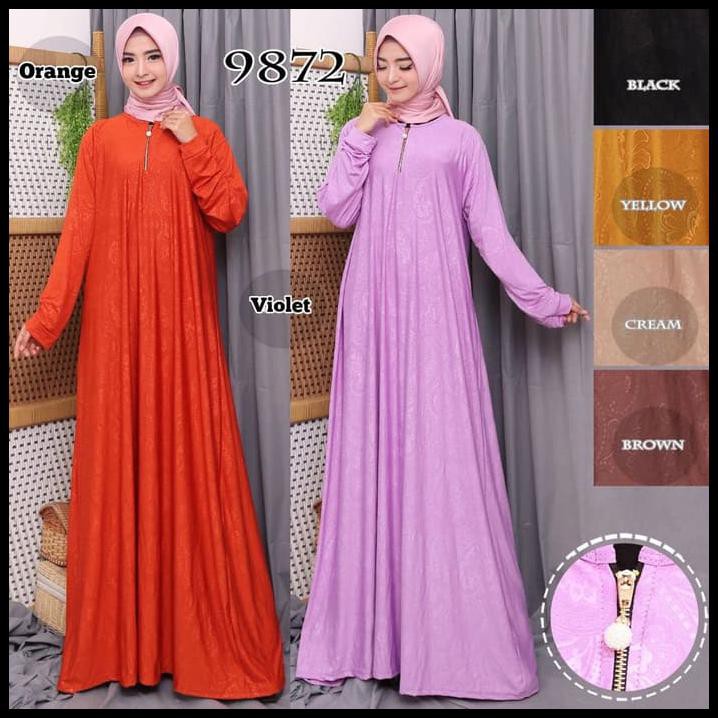 ( Diskon ) Promo Gamis Murah Gamis Polos Gamis Busui Gamis Jersey Emboss 6793/96 - Orange, L - Xl