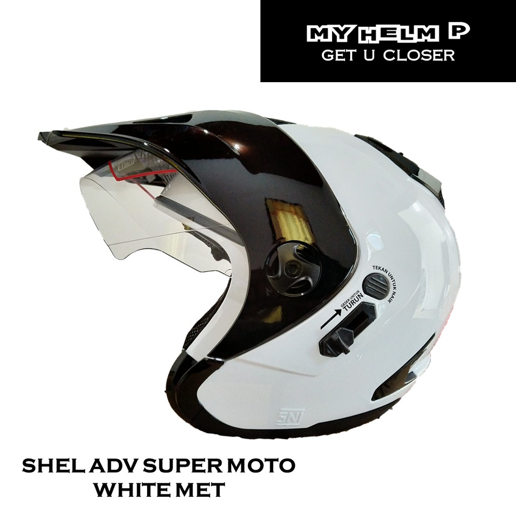 Helm SUPER MOTO SHEL ADV Double Visor Polos Warna Biru Metalic