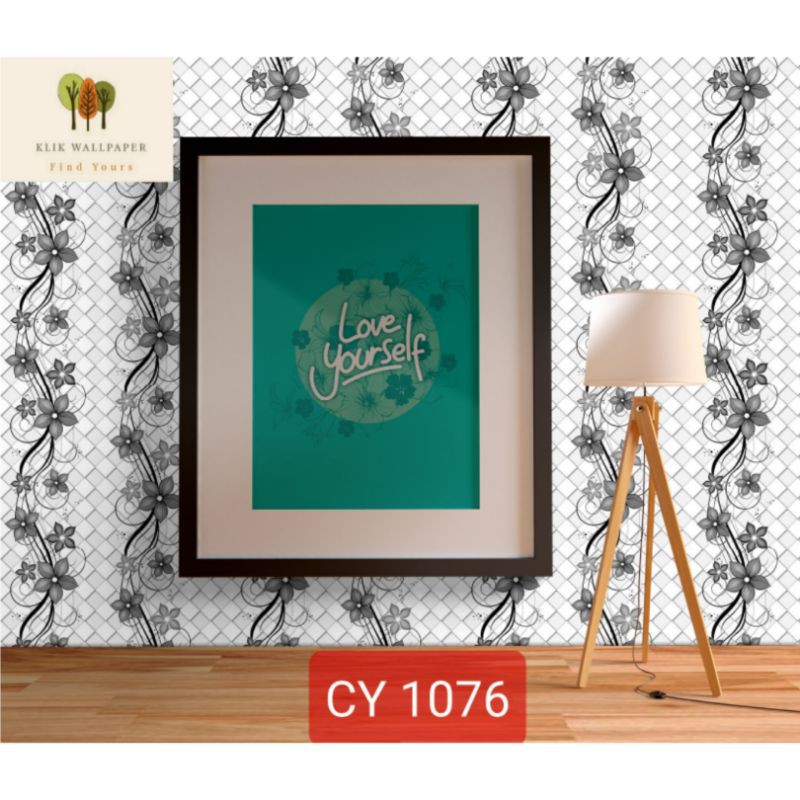 Wallpaper Sticker CY 1076 bunga abu abu daun abu background putih minimalis modern