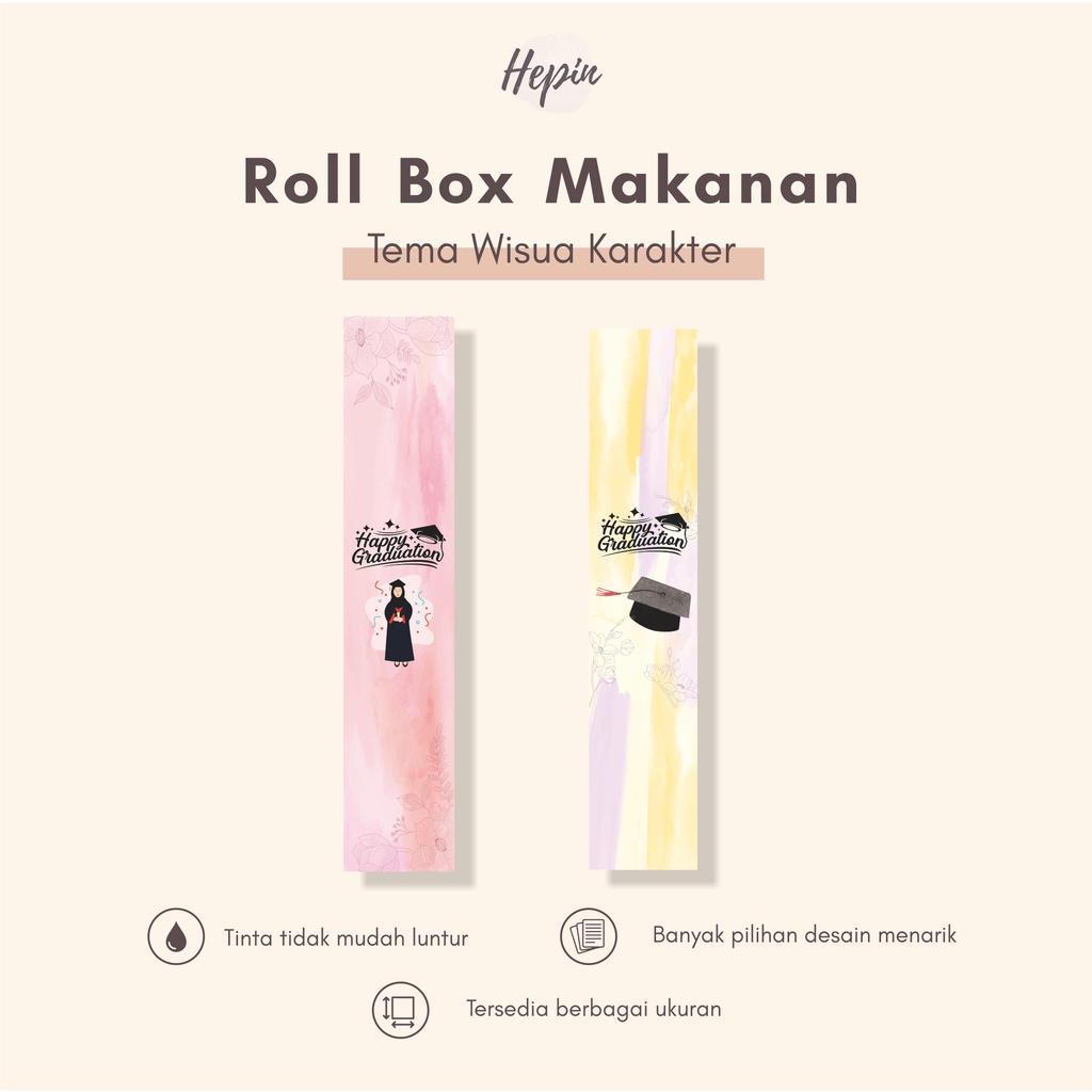 

cetak roller box /label pengikat box makanan murah tema WISUDA KARAKTER