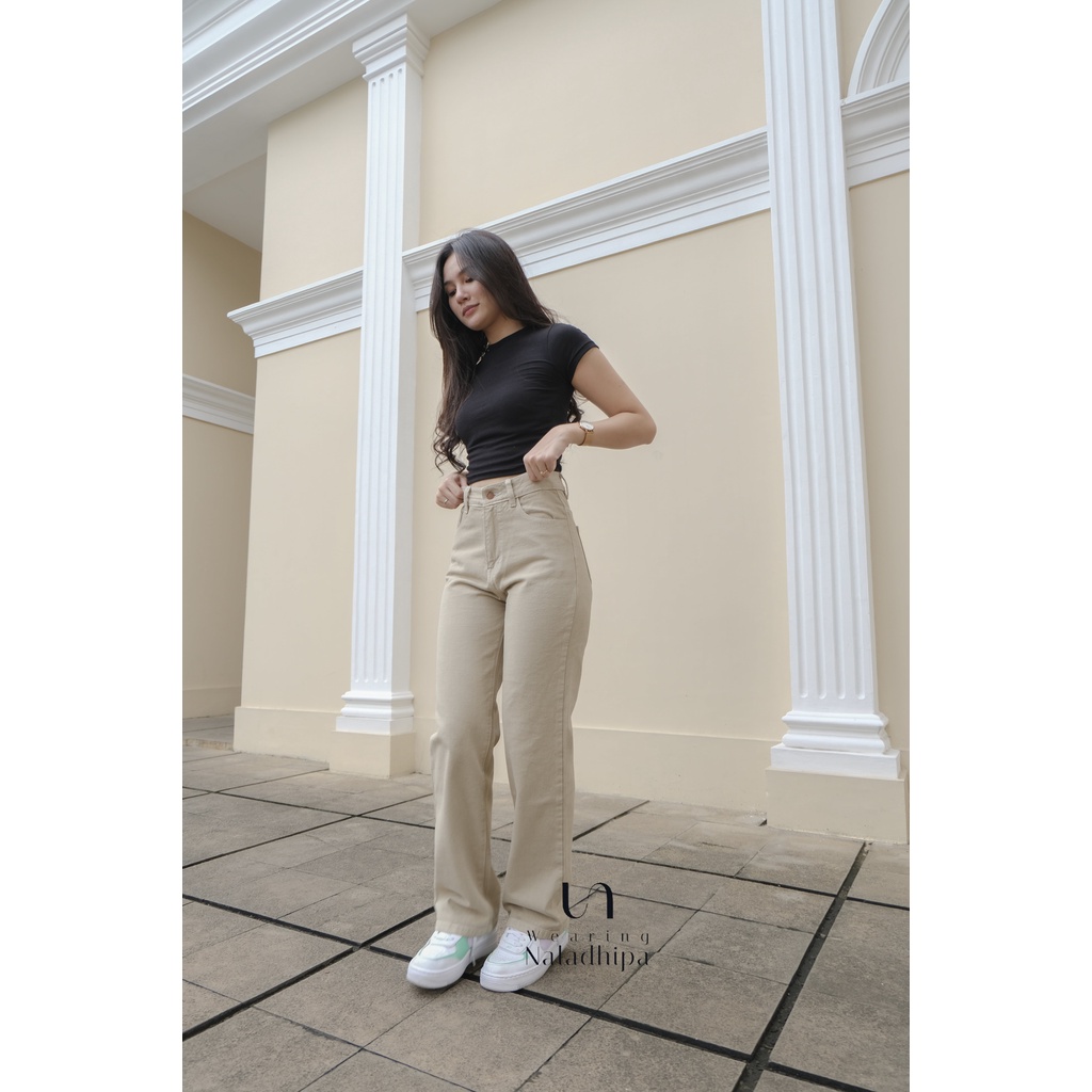 Nara Pants Peanut - Celana Kulot Jeans Highwaist Wanita Loose