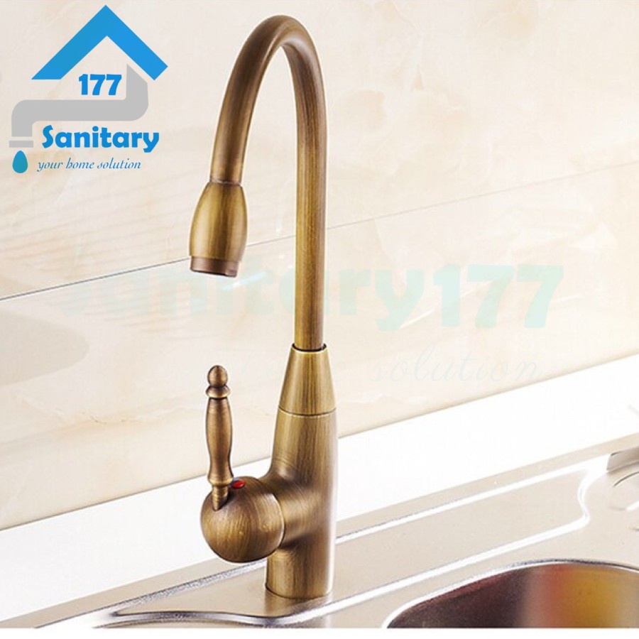 Keran air Sink Wastafel Dapur Mixer Kuningan Gold FG12-Kran air Sink Washtafel Cuci Piring Kitchen Faucet Vintage