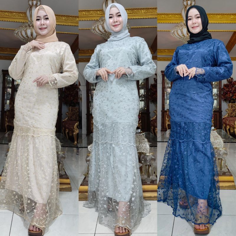 Gamis Pesta Model Duyung Full Brukat Tile Mutiara