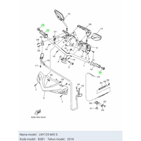 HANDGRIP HANDFAT MIO S ASLI ORI YAMAHA 2PH F6240 00 &amp; 2PH F6241 00