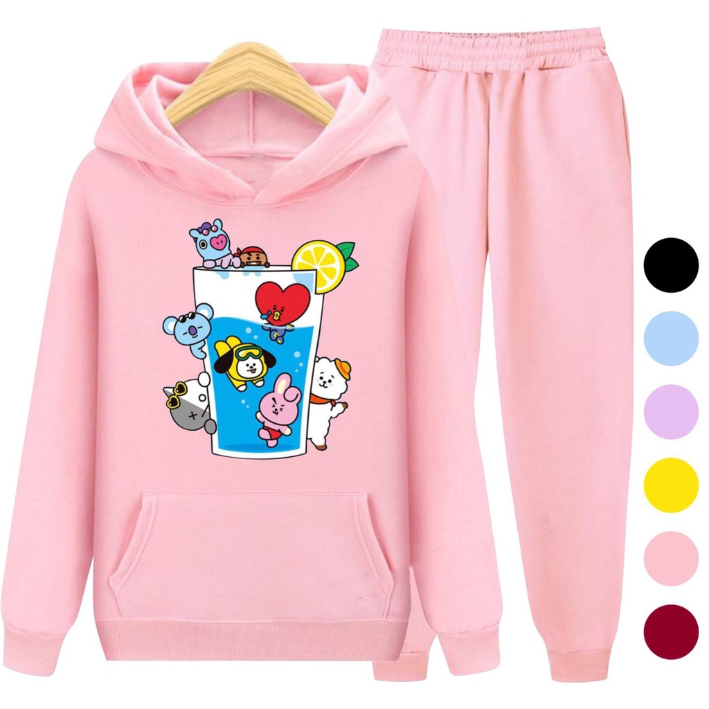 Setelan Sweater Hoodie BT21 / Sweater Anak Perempuan Baju Jaket Korea BTS Kekinian