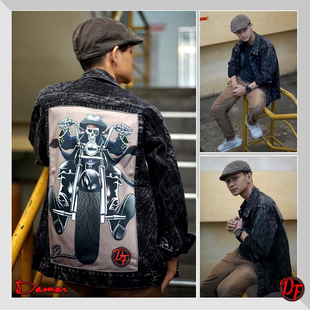 JAKET JEANS GAMBAR BELAKANG - JAKET JEANS SANDWASH MOTIF - JAKET JEANS PRINTING