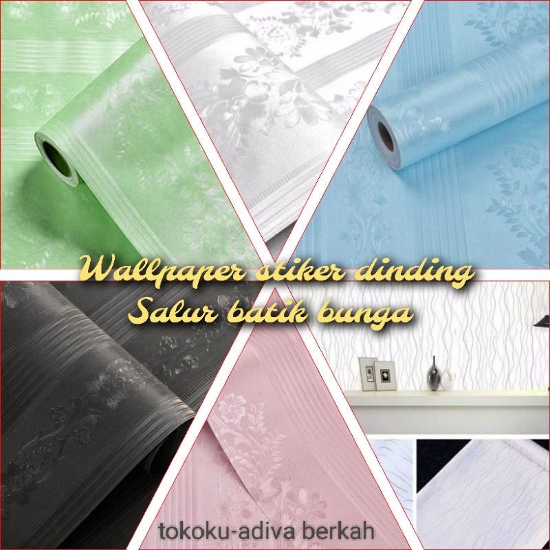 Wallpaper Dinding Biru Hijau Pink Hitam Putih Silver Polos Bertekstur Salur Batik Elegan Cocok Untuk