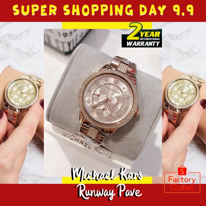 Jam Tangan MICHAEL KORS Wanita RUNEWAY PAVE Original 100%  MK6614 / MK6613 / MK Watch wanita Mewah