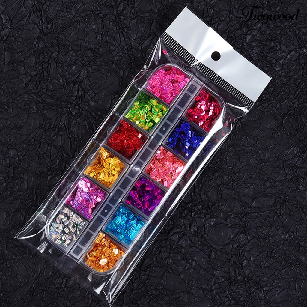 12 Grids Glitter Sequin Bentuk Persegi Panjang Portable Untuk Manicure