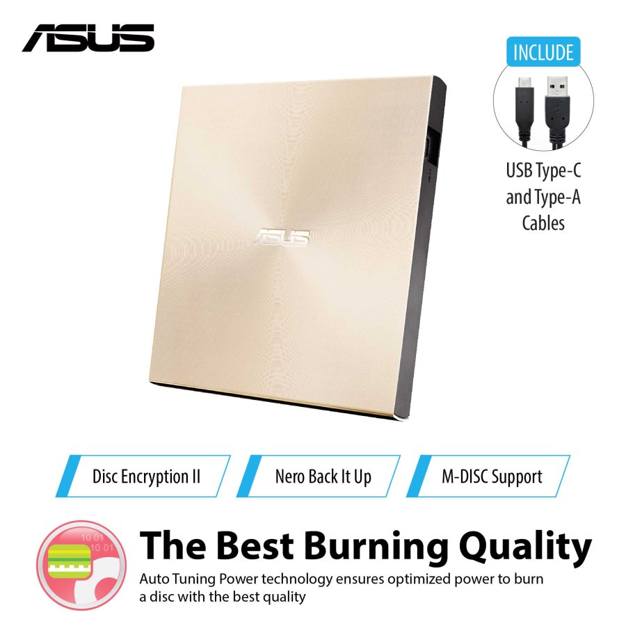 ASUS ODD ZenDrive U9M - Ultra Slim Portable 8X DVD Burner GOLD