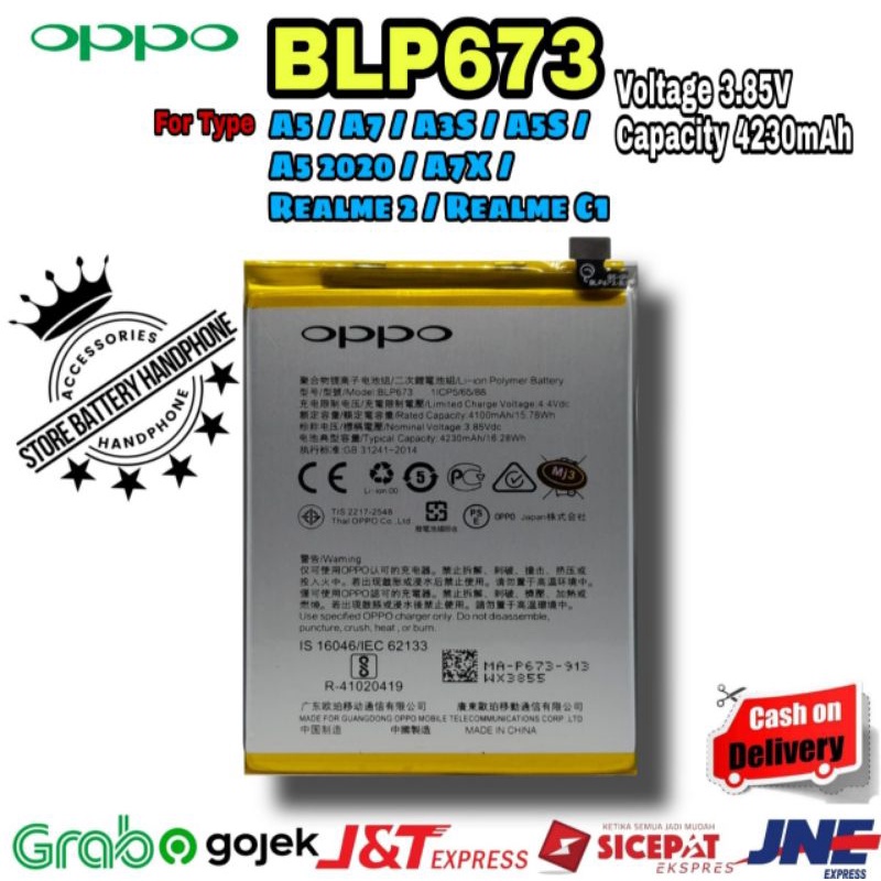 Battery Baterai Batrai Batre Oppo BLP673 | AS | A7 | A3S | A57S | AT 2020 | A7X | REALME 2 | REALMEC
