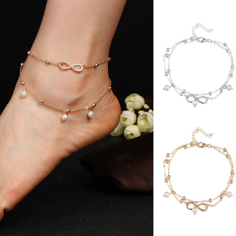 gelang kaki Korea fashion retro perhiasan temperamen mutiara Ankle Bracelet wanita