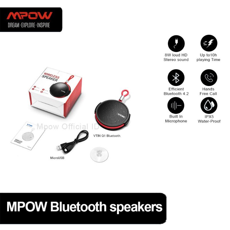 mpow vtin soundhot Q1 waterproof bluetooth speaker warna hitam