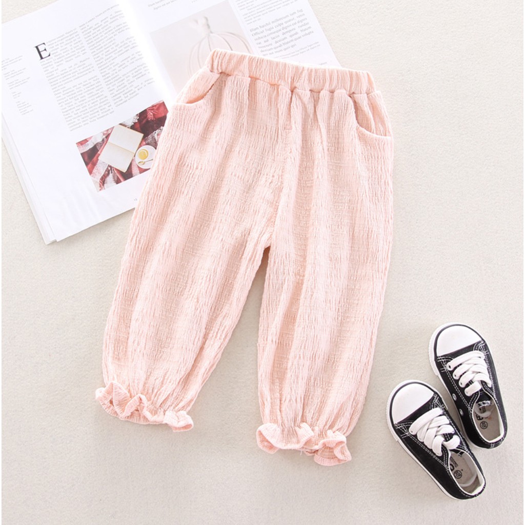 Celana Bahan Kain 0-3 Tahun Anak Bayi Korean Styles Anak Perempuan Bawahan Nyaman Rumah Pink Abu