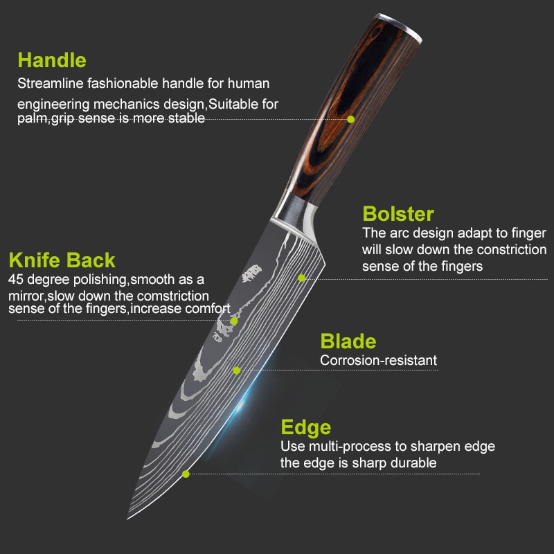 XITUO Pisau Dapur Baja 7CR17 kualitas Tinggi Super tajam Profesional  XITUO Stainless Steel Kitchen Knives Japanese Damascus Pattern Chef Knife Sets Cleaver Paring Santoku Slicing Utility Tool Qing High Quality Japanese Kitchen Knives Cutlery Set Stainles