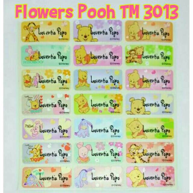 

Label nama anti air stiker waterproof flower Pooh ori