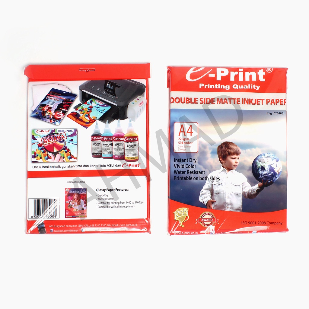 

E-Print Double Side Matte Inkjet Paper A4 220gsm ( 210 x 297mm ) [ ANAK DAN BOLA ]