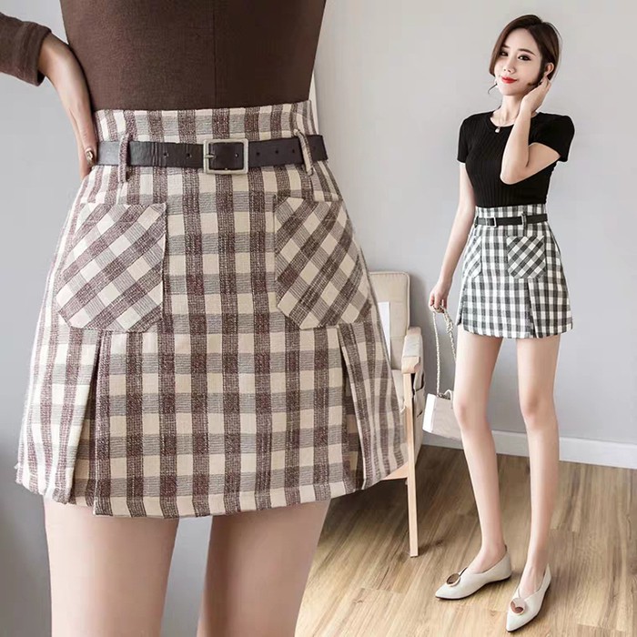 KARAKOREA 8660 Minju Skirt with Belt/Rok Celana/Rok Pendek/Rok kerja/Rok Korea Skirt