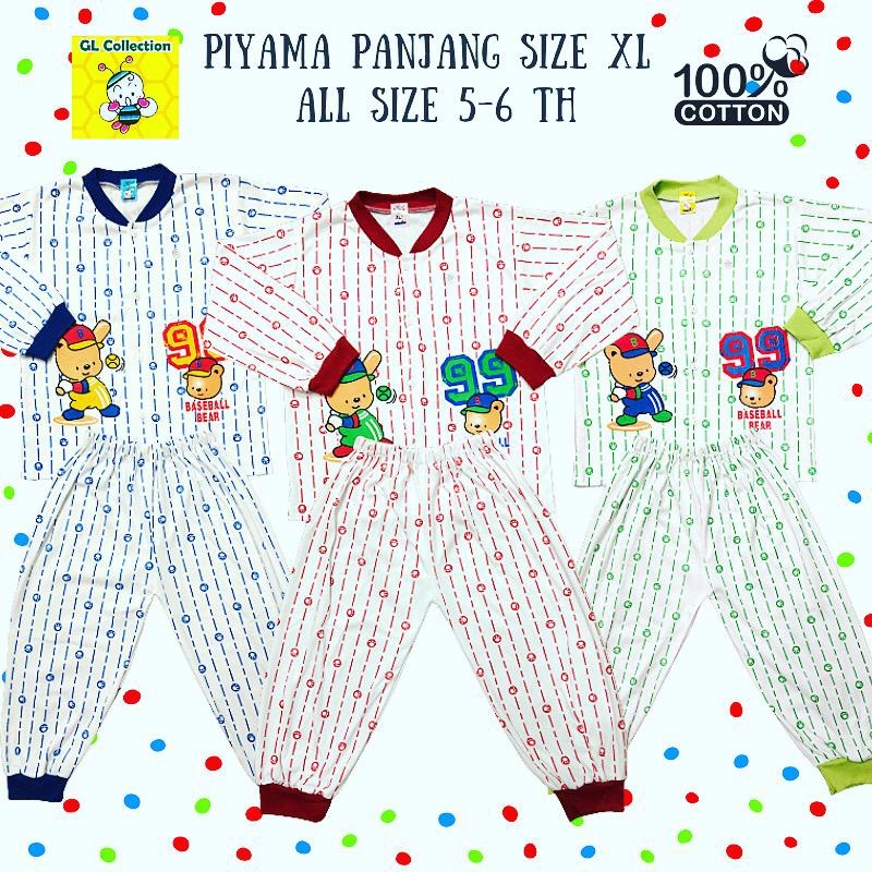 Piyama Panjang Anak Size XL XXL (5 - 8 Tahun) 100% Katun SNI