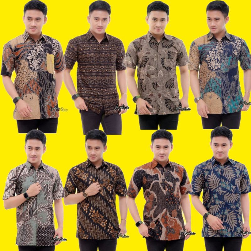BAJU BATIK PRIA SOGAN LENGAN PENDEK BATIKAF SIZE M L XL XXL