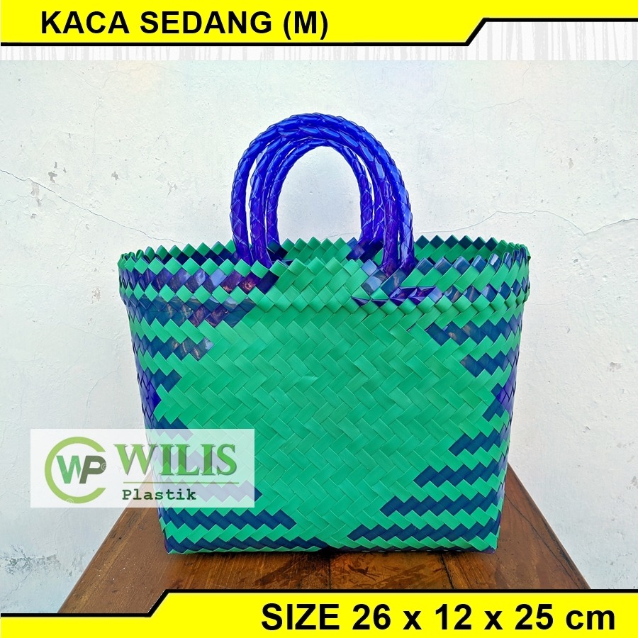 Tas Anyaman Plastik Kaca Sedang (M) / Tas Anyam  Keranjang Belanja / Tas Bingkisan Hampers Parcel