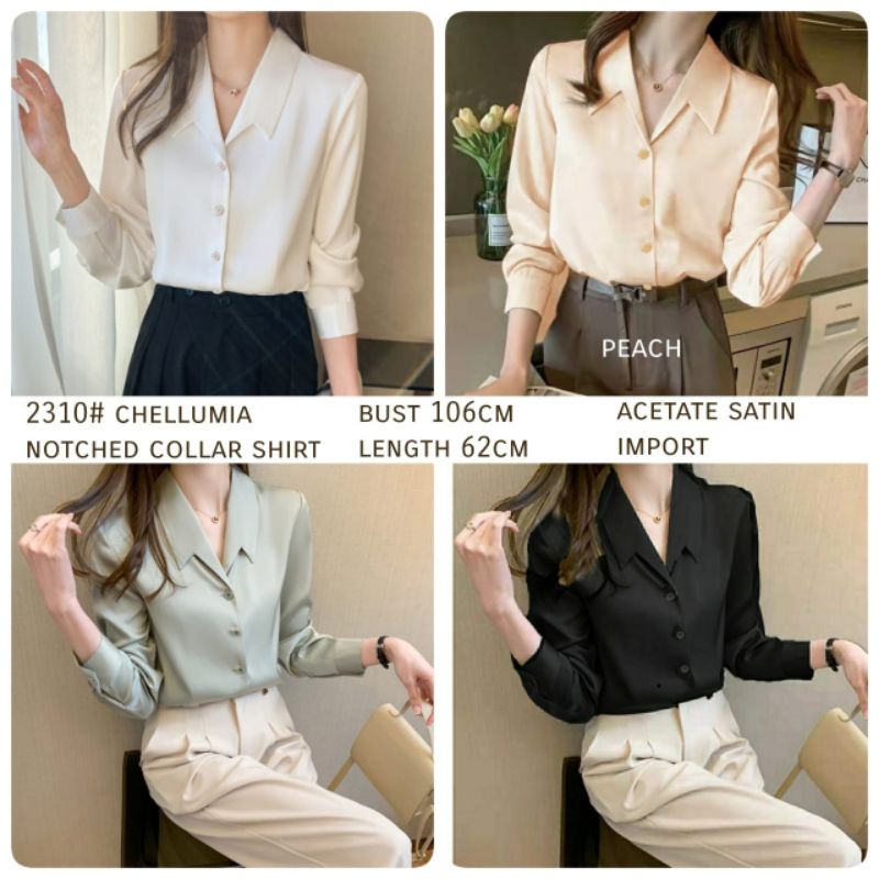 MDLV ~ 2310 Chellumia Notched Collar Shirt Premium Kemeja Korean style Kemeja Premium Kemeja Import Kemeja Satin Kemeja Lengan Panjang Kemeja Casual Fashion Import