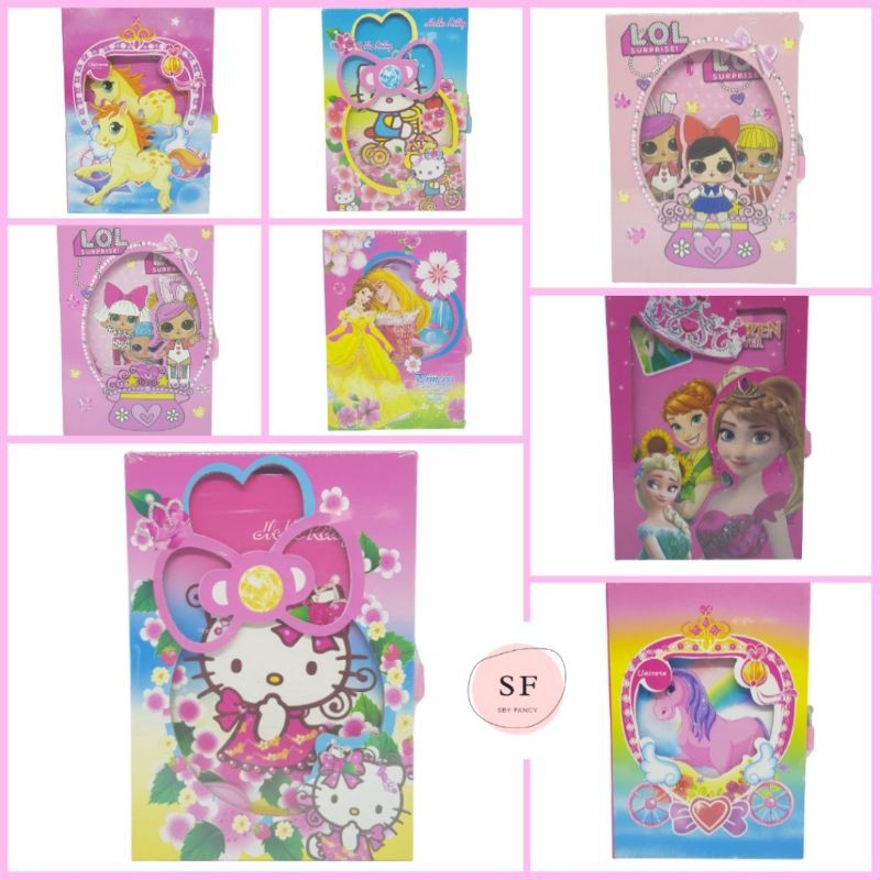 

BUKU DIARY NOTES GEMBOK BESAR HELLO KITTY PRINCESS FROZEN LOL UNICORN