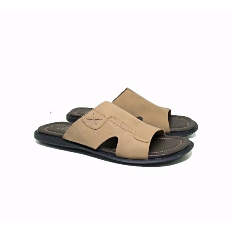 Original, Sandal Slop Kulit Pria Big Size 44-45-46-47 Slop Cowok Bapak2 Kasual Clasik / Slide JUMBO Turis Luar negri Terlaris Cream, 44
