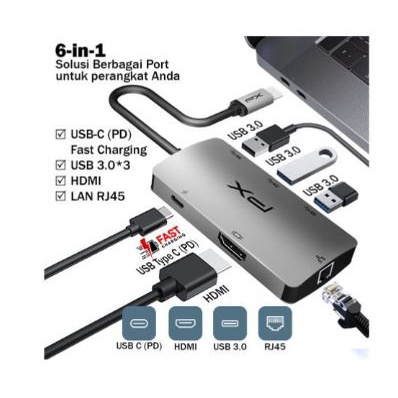 Type c to hdtv rj45 lan pd Usb 3.0 hub px 6in1 4k 100w Gigabit for pc laptop ios android uch-16 uch16