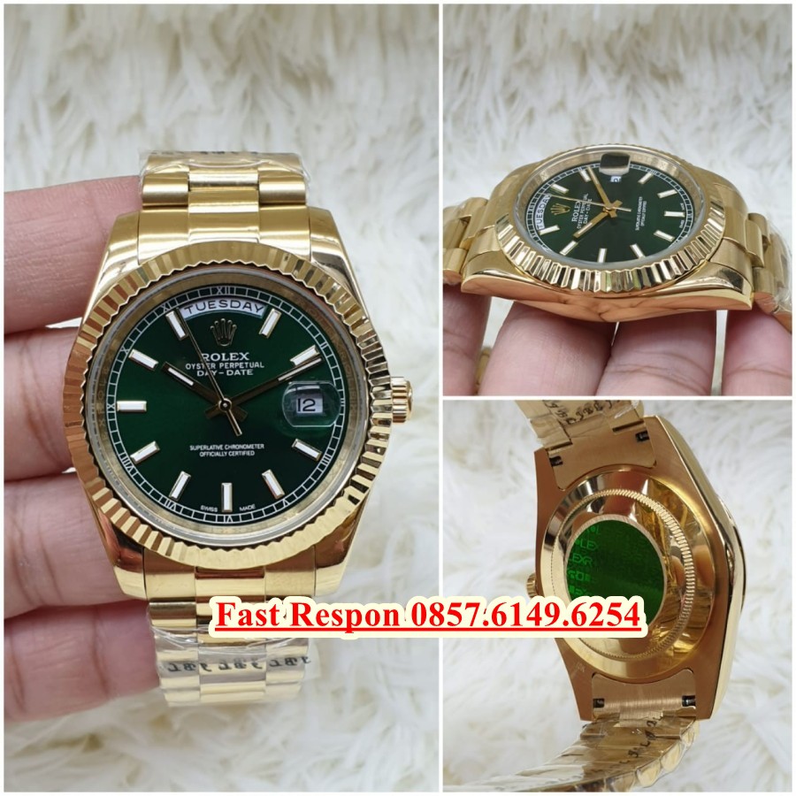 Promo Jam Tangan Rolex Day-Date Gold Green Garansi 1th